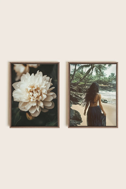 OLEKA CANVAS - DUO DANSE DU VENT, 2 Oeuvres sur toile étirée, encadré Brun Chêne