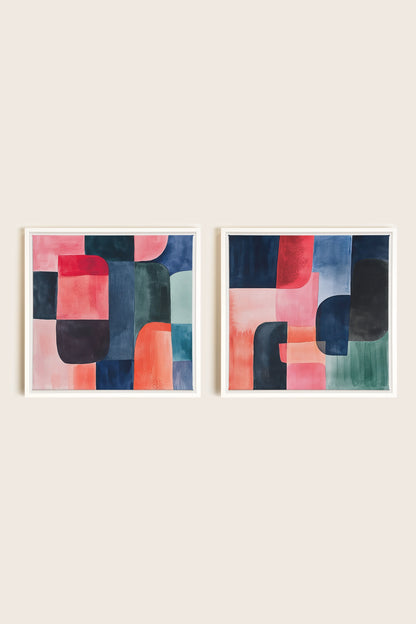 DUO ÉCLATS COLORÉS, 2 Works on stretched canvas, framed in white