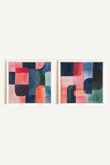 DUO ÉCLATS COLORÉS, 2 Oeuvres sur toile étirée, encadré Blanc