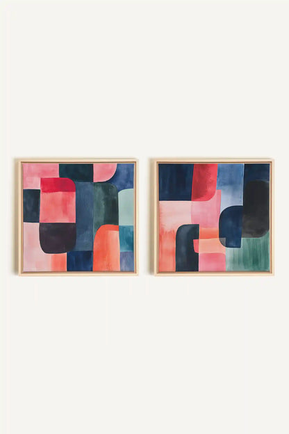 DUO ÉCLATS COLORÉS, 2 Oeuvres sur toile étirée, encadré Naturel Clair