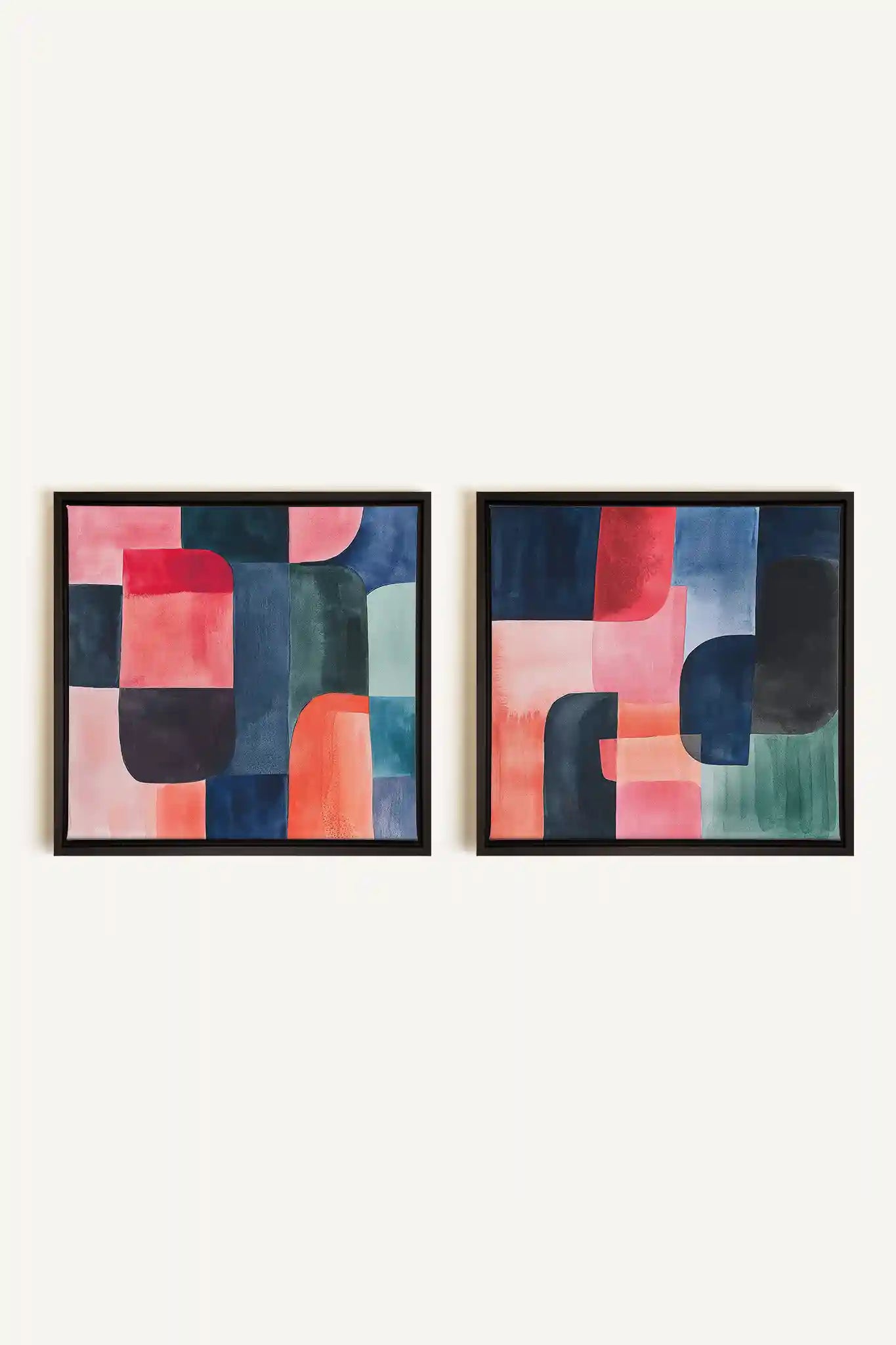 DUO ÉCLATS COLORÉS, 2 Oeuvres sur toile étirée, encadré Noir