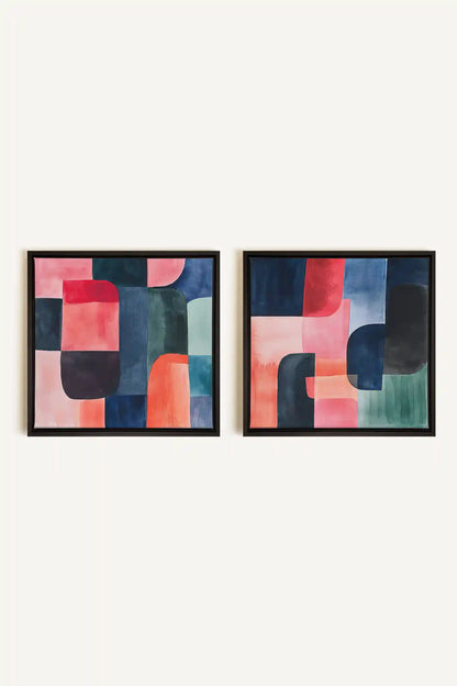DUO ÉCLATS COLORÉS, 2 Oeuvres sur toile étirée, encadré Noir