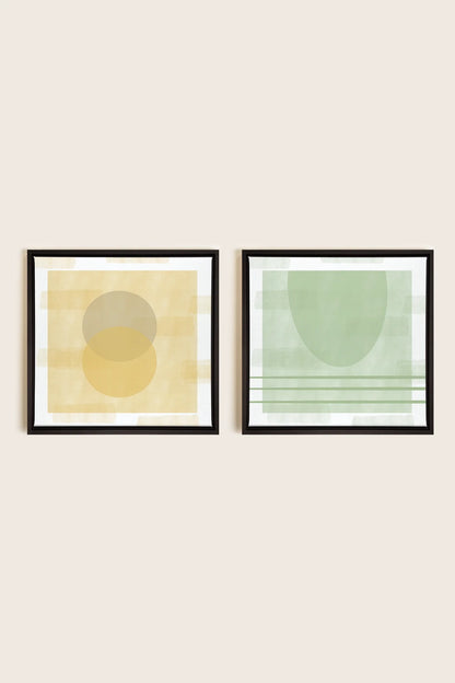 OLEKA CANVAS - DUO ÉQUILIBRE ESTIVAL, 2 Oeuvres sur toile étirée, encadré Noir