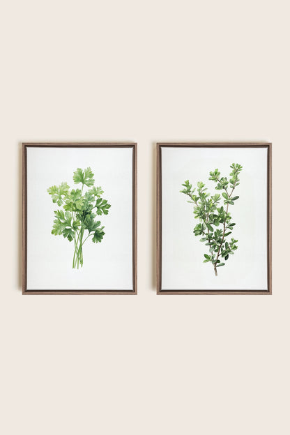 DUO FINES HERBES, 2 Works on stretched canvas, framed Oak Brown