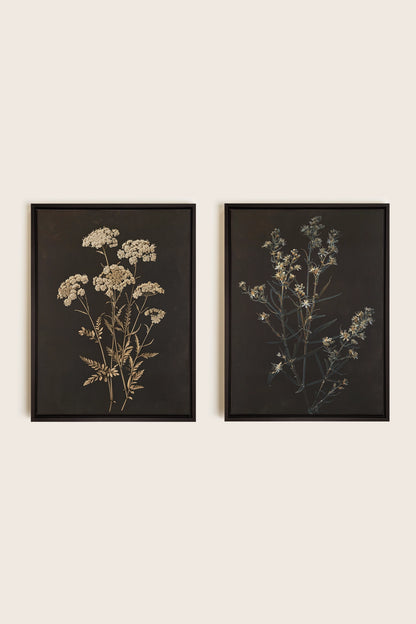 DUO FLEURS PRÉCIEUSES, 2 Oeuvres sur toile étirée, encadré Noir