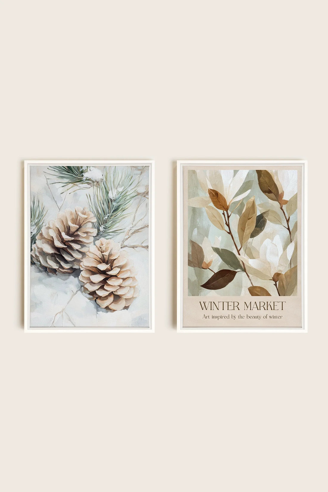 DUO GIVRE ET NATURE, Oeuvre sur toile étirée, encadré Blanc