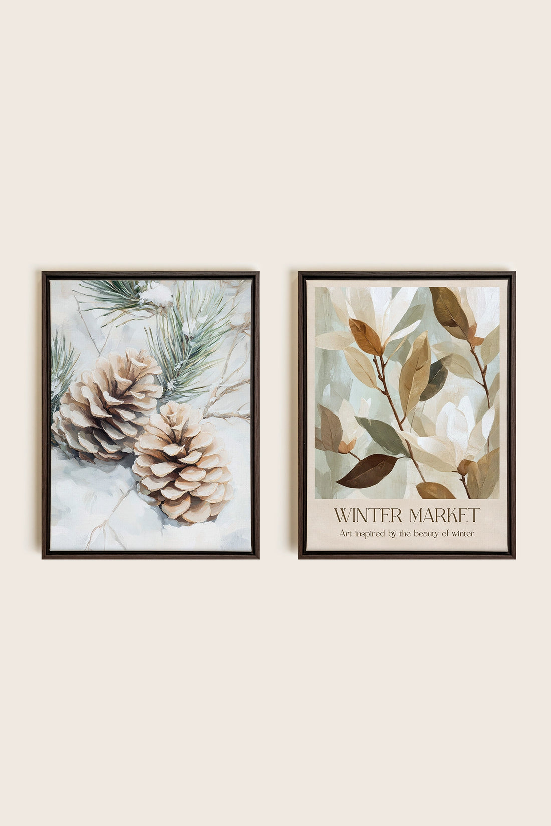 DUO GIVRE ET NATURE, Oeuvre sur toile étirée, encadré Brun Noyer