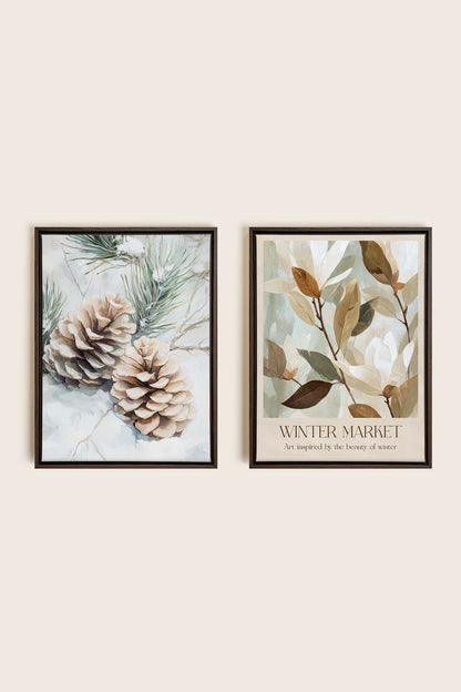 DUO GIVRE ET NATURE, Oeuvre sur toile étirée, encadré Brun Noyer