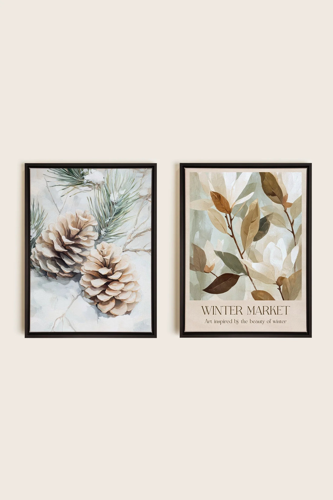 DUO GIVRE ET NATURE, Oeuvre sur toile étirée, encadré Noir