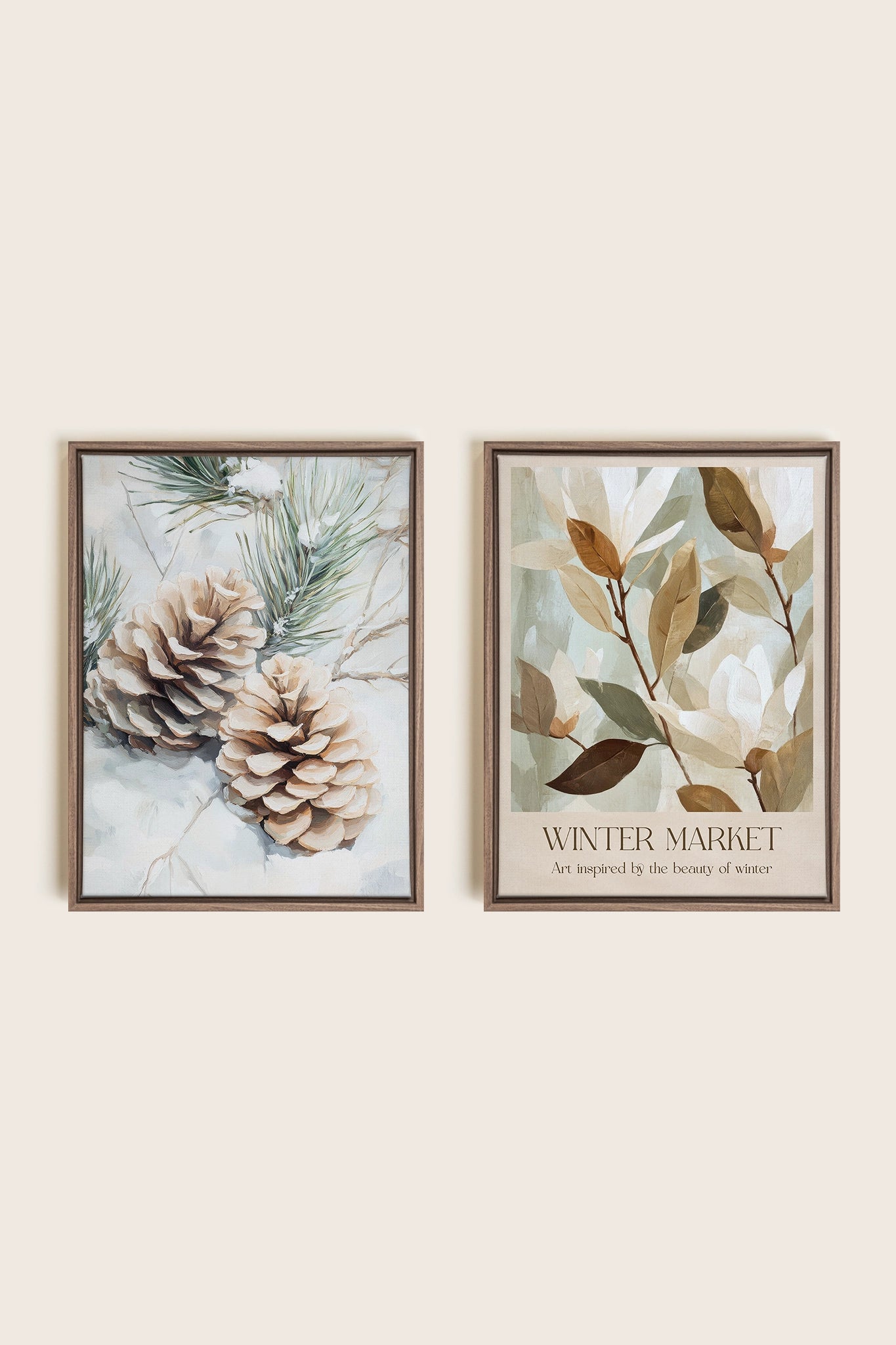 DUO GIVRE ET NATURE, Oeuvre sur toile étirée, encadré Brun Chêne