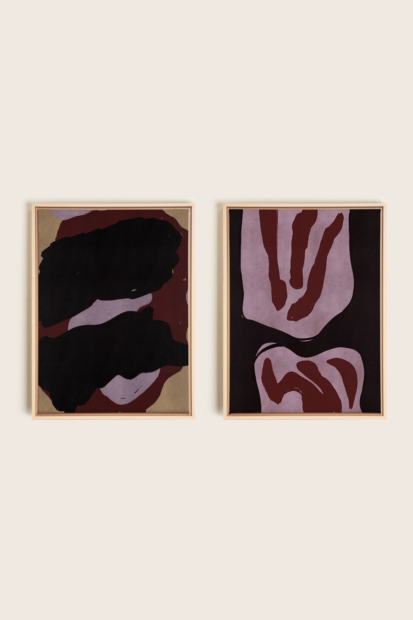 DUO INK &amp; DUST, 2 Artworks on stretched canvas, framed Natural Light