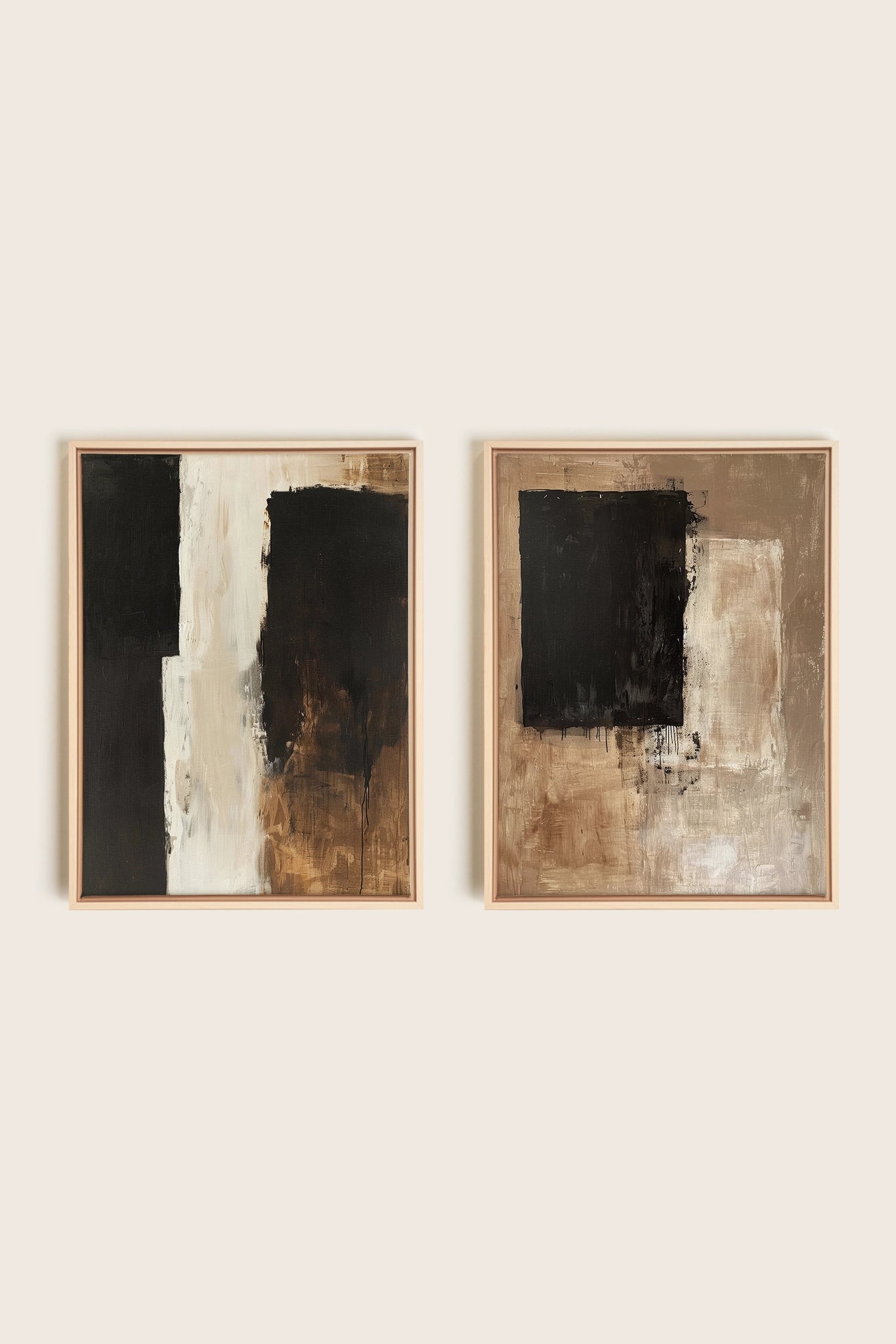 DUO INK METAPHOR, 2 Artworks on stretched canvas, framed Natural Light