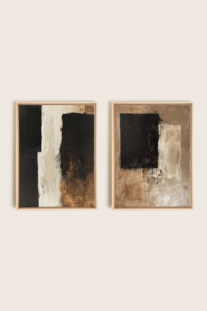 DUO INK METAPHOR, 2 Artworks on stretched canvas, framed Natural Light