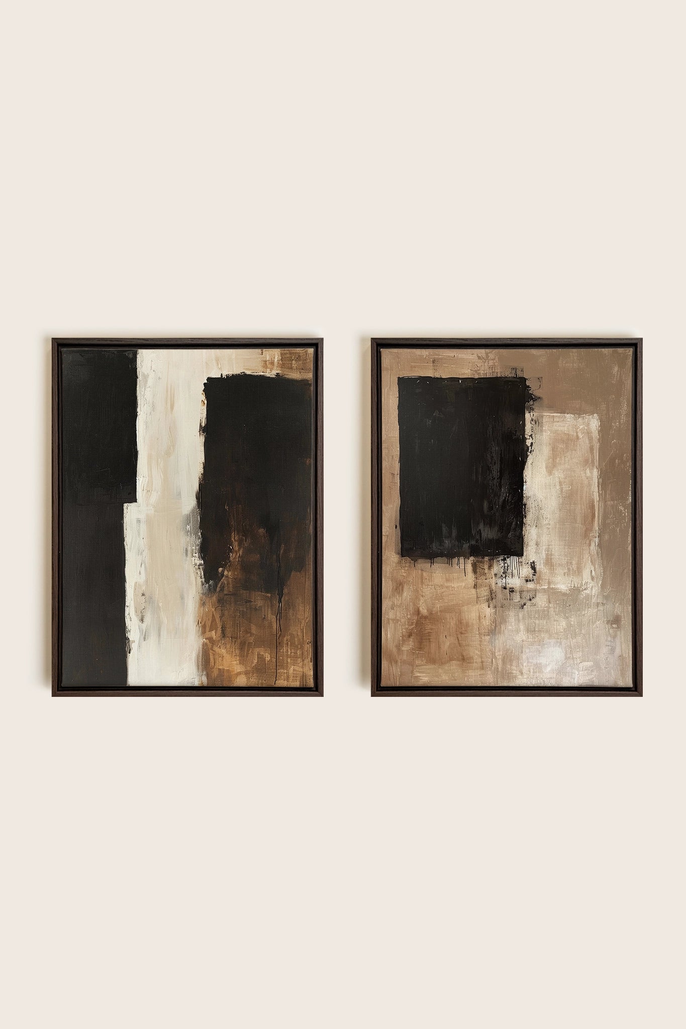 DUO INK METAPHOR, 2 Works on stretched canvas, framed in Walnut Brown