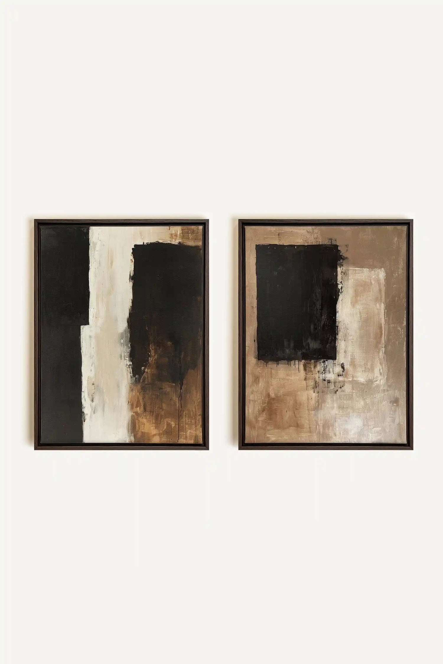 DUO INK METAPHOR, 2 Works on stretched canvas, framed in Walnut Brown