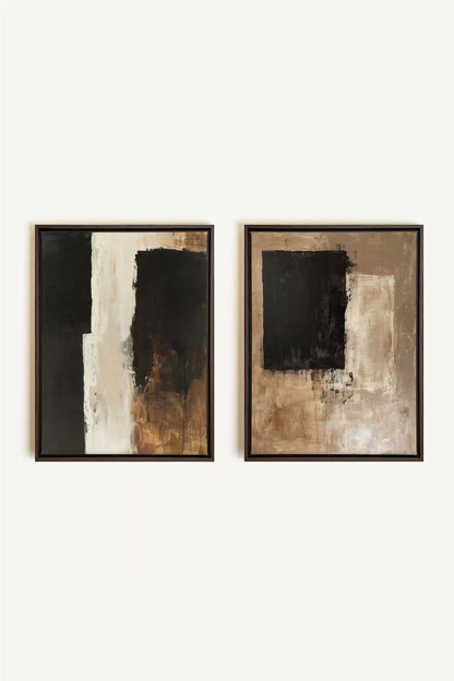 DUO INK METAPHOR, 2 Works on stretched canvas, framed in Walnut Brown