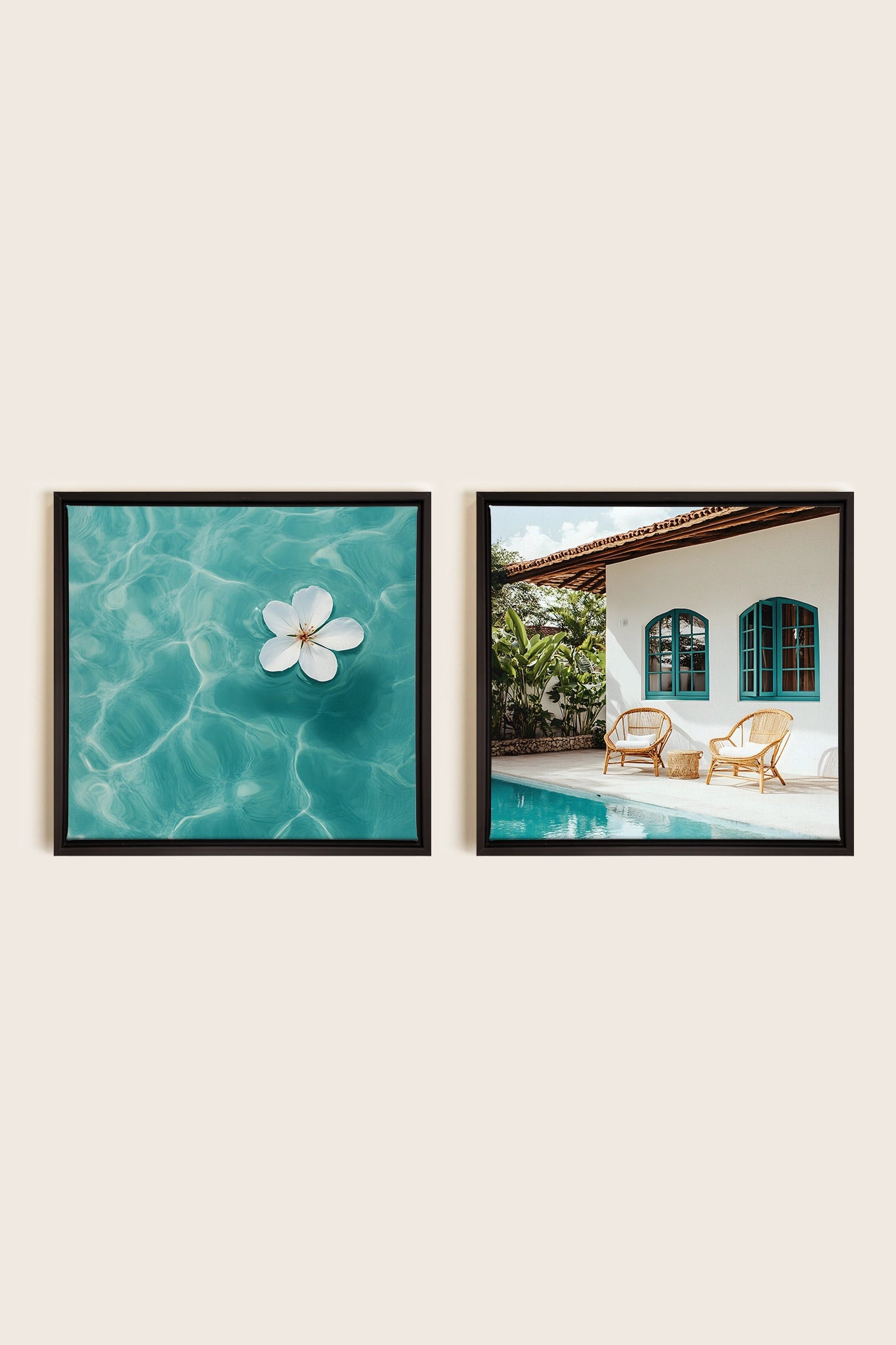 DUO INSTANT AZUR, 2 Works on stretched canvas, Black framed
