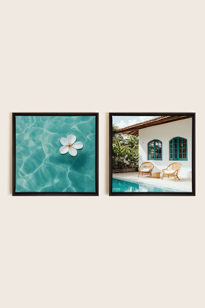 DUO INSTANT AZUR, 2 Works on stretched canvas, Black framed