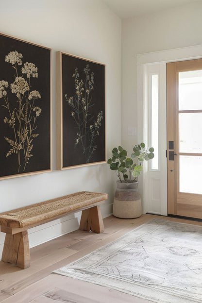 OLEKA CANVAS - DUO FLEURS PRÉCIEUSES, 2 Oeuvres sur toile étirée, encadré Naturel Clair