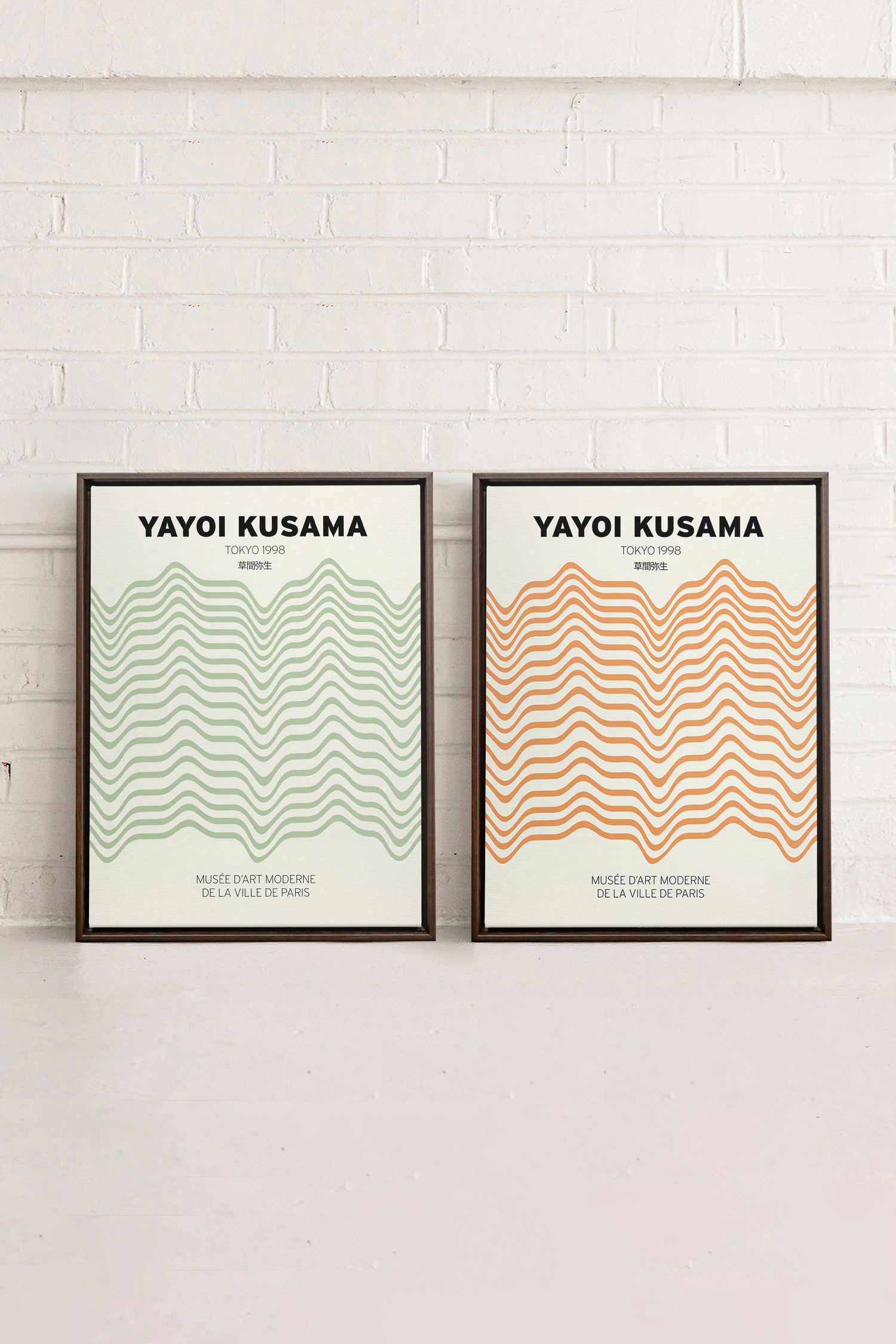 COMBINAISON YAYOI, 2 Works on stretched canvas, framed in Walnut Brown