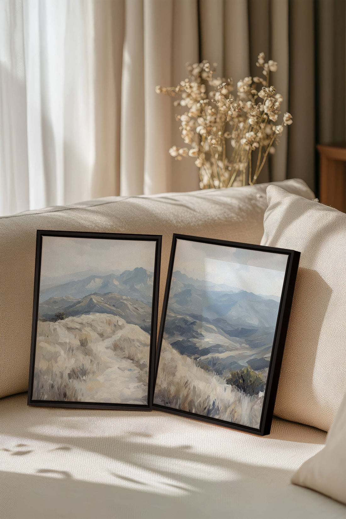 OLEKA CANVAS - ECLIPSED VALLEYS DUO, 2 Oeuvres sur toile étirée, encadré Noir