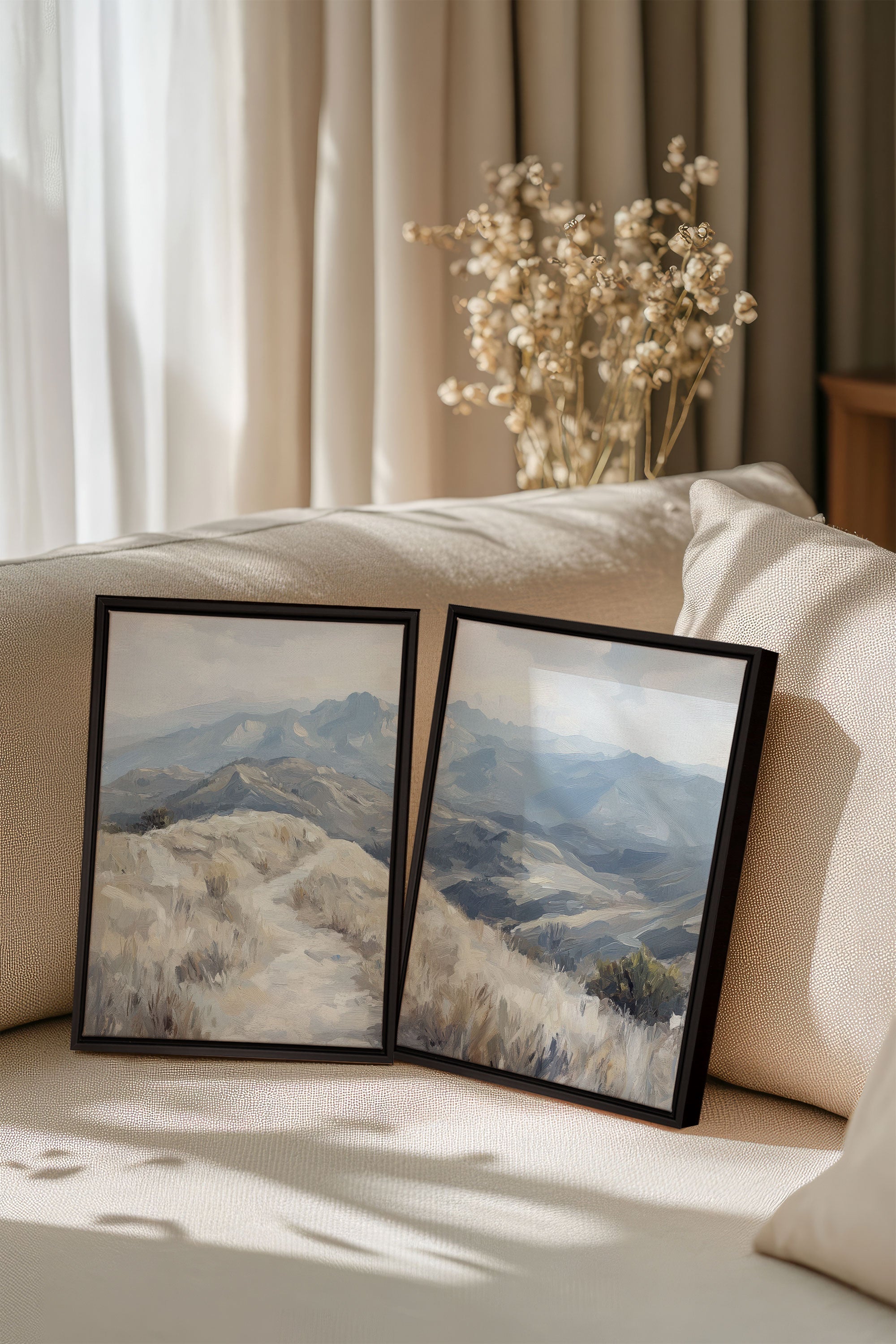 OLEKA CANVAS - ECLIPSED VALLEYS DUO, 2 Oeuvres sur toile étirée, encadré Noir