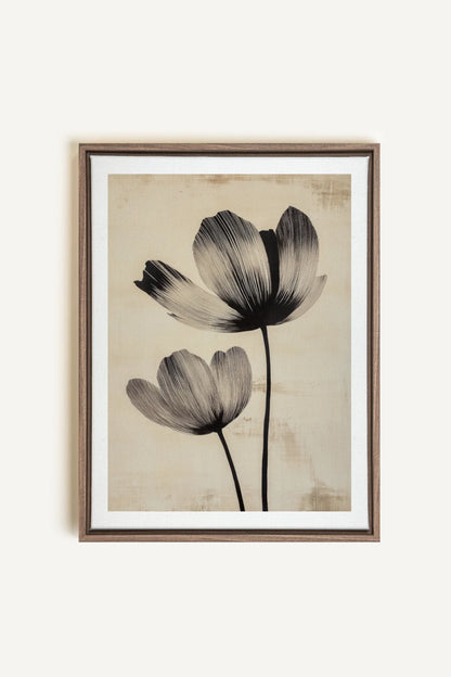 OLEKA CANVAS - EBONY FLOWERS, Oeuvre sur toile étirée, encadré Brun Chêne