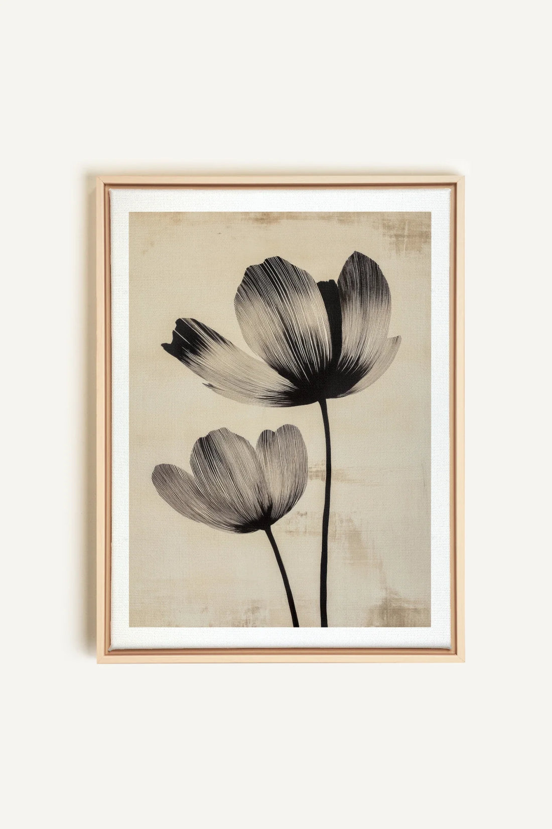 OLEKA CANVAS - EBONY FLOWERS, Oeuvre sur toile étirée, encadré Naturel Clair