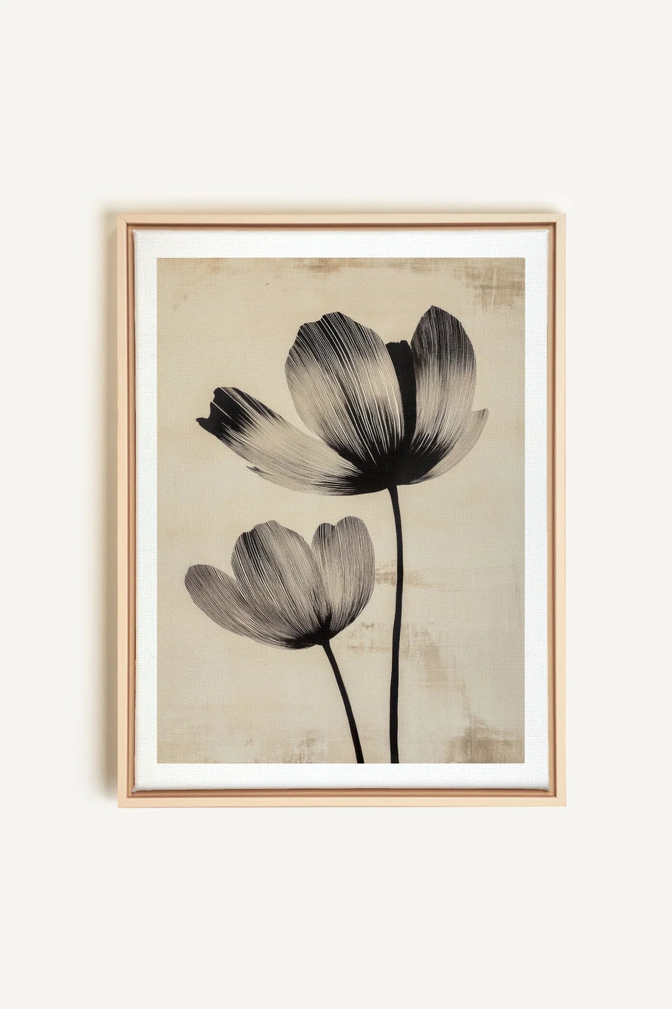 OLEKA CANVAS - EBONY FLOWERS, Oeuvre sur toile étirée, encadré Naturel Clair