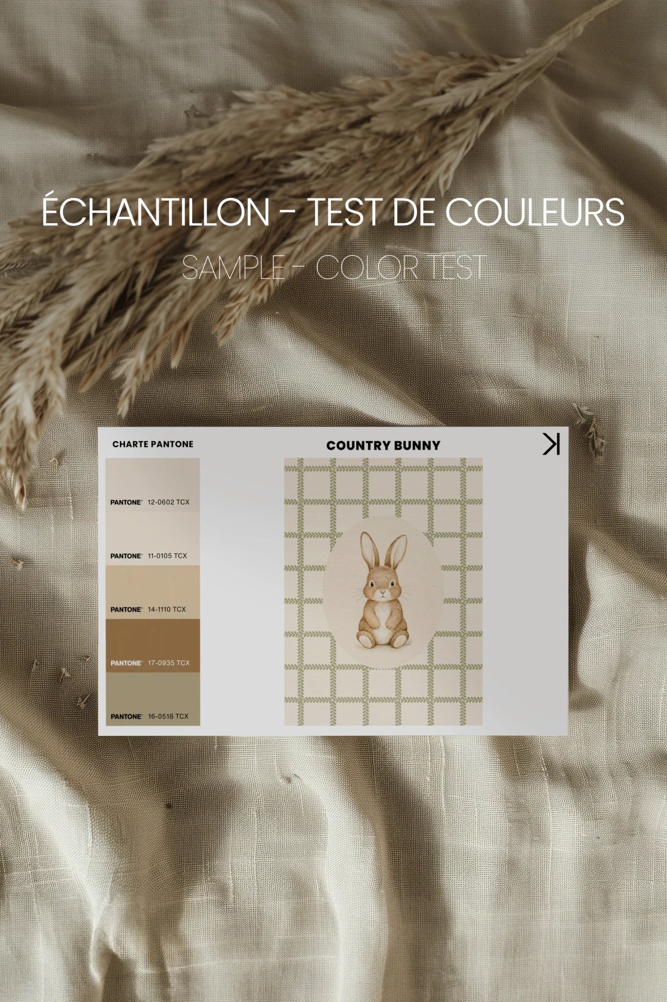 COUNTRY BUNNY, Oeuvre sur toile rigide, encadré brun chêne