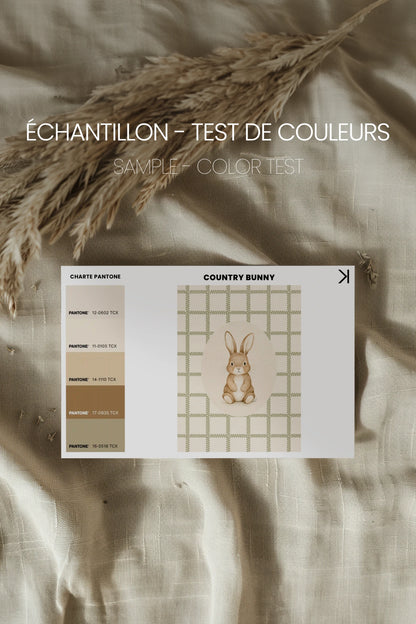 COUNTRY BUNNY, Oeuvre sur toile rigide, encadré brun chêne