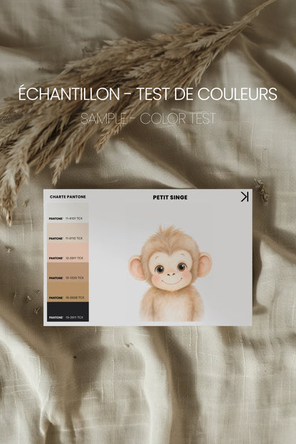 PETIT SINGE, Oeuvre sur toile rigide, encadré brun chêne