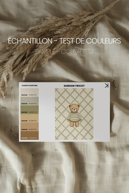 OURSON TRICOT, Oeuvre sur toile rigide, encadré brun chêne