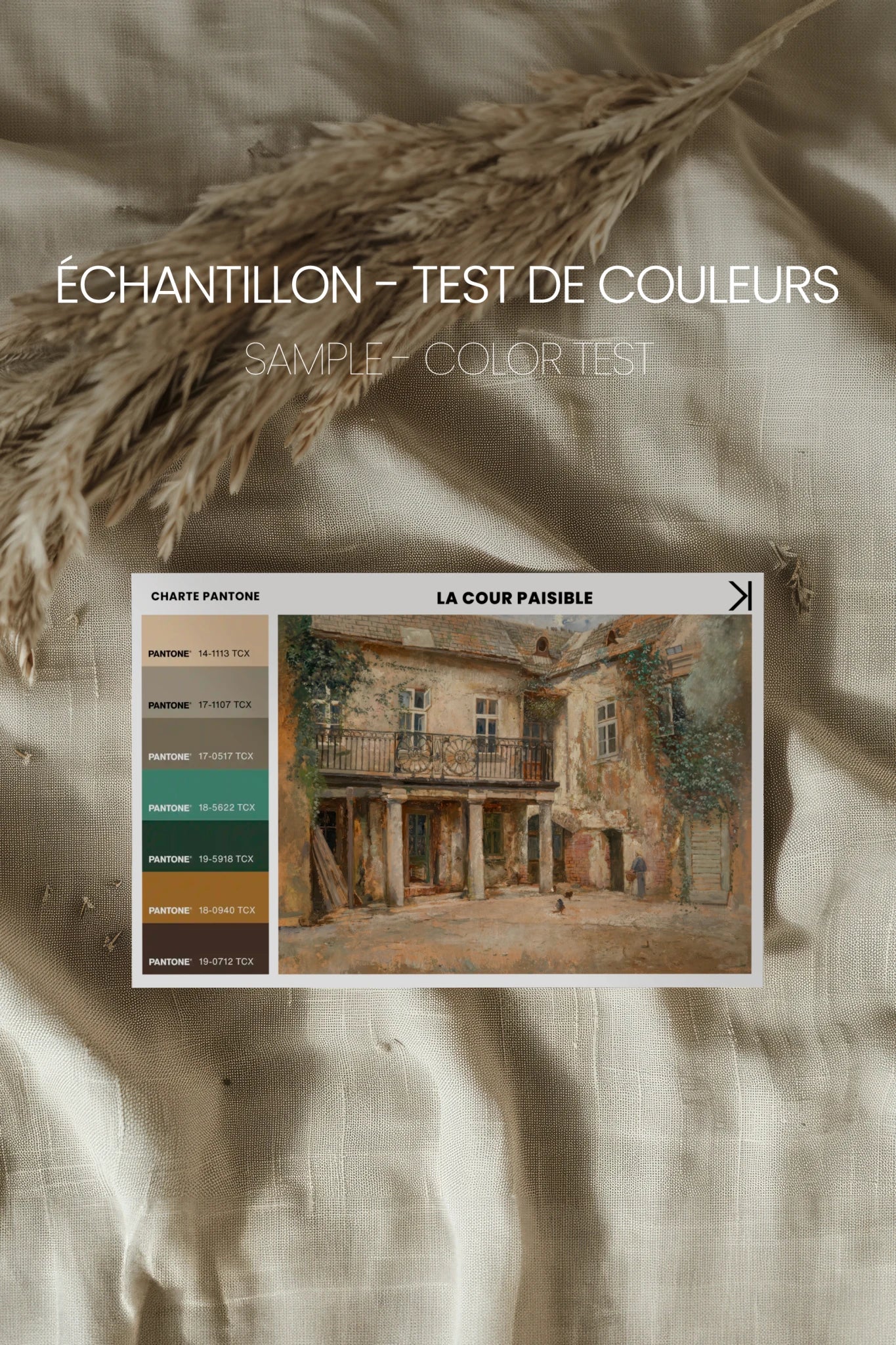 LA COUR PAISIBLE, Oeuvre sur toile étirée, encadré Naturel Clair