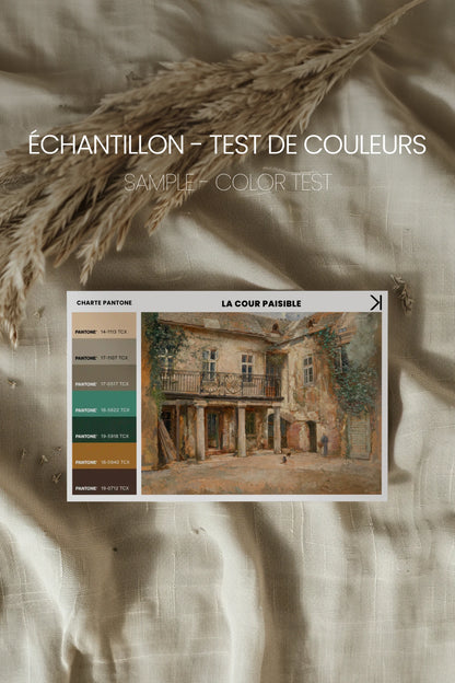 LA COUR PAISIBLE, Work on stretched canvas, framed Oak Brown