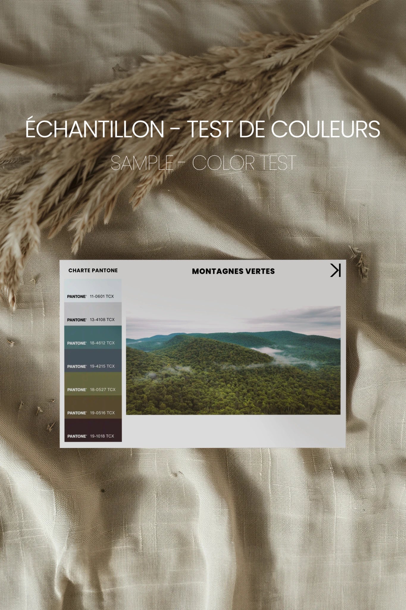 MONTAGNES VERTES, Oeuvre sur toile étirée, encadré Brun Noyer