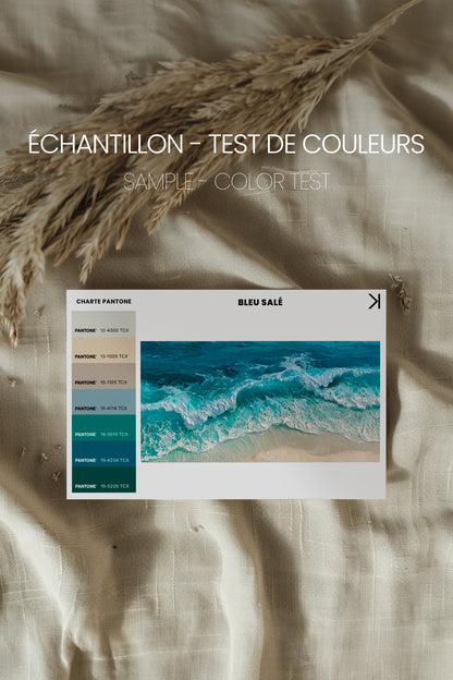 BLEU SALÉ, Oeuvre sur toile étirée, encadré Brun Chêne