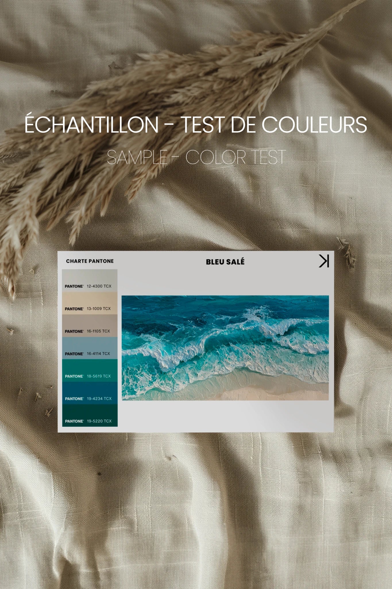 BLEU SALÉ, Oeuvre sur toile étirée, encadré Naturel Clair