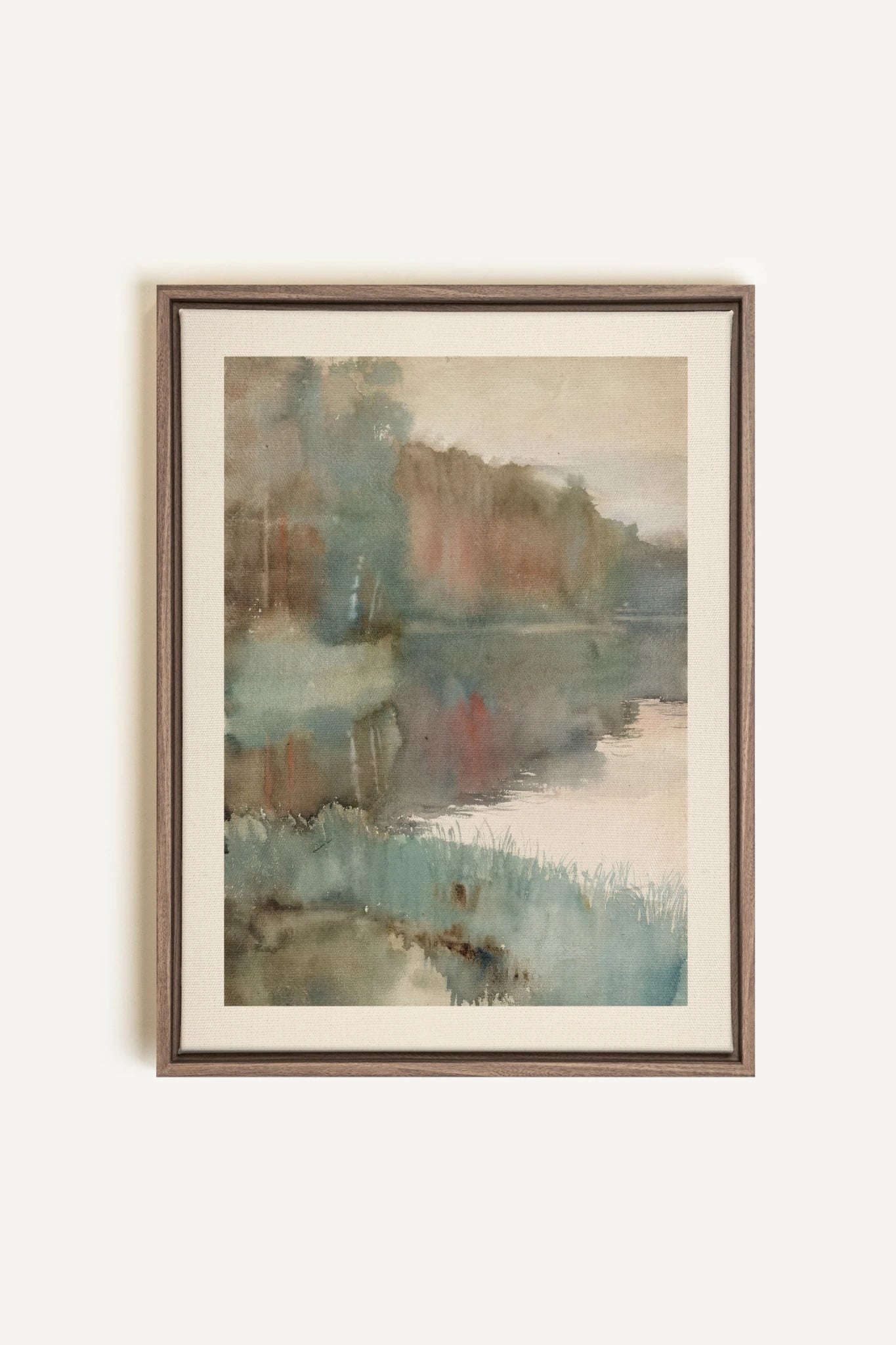 ÉCHO DU LAC, Artwork on stretched canvas, framed in Brown Oak