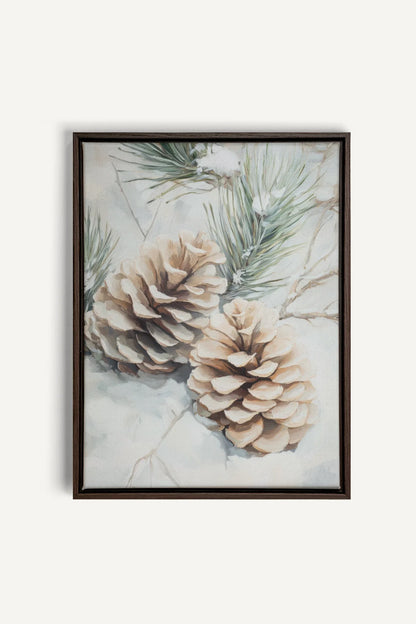 OLEKA CANVAS - ÉCLATS DE GIVRE, Oeuvre sur toile étirée, encadré Brun Noyer