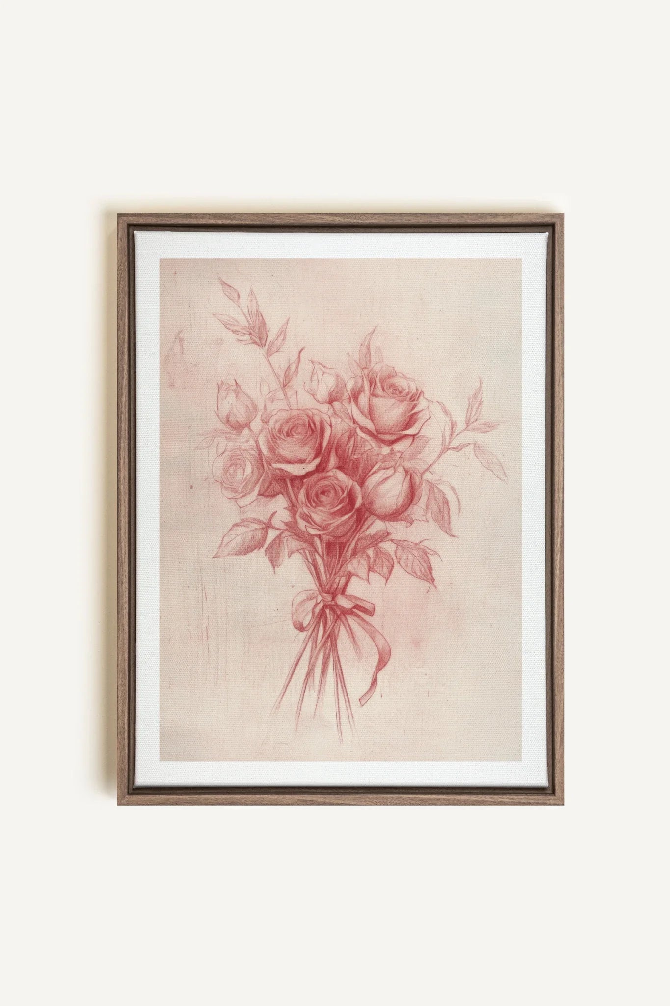 OLEKA CANVAS - ÉCLATS DE ROSES, Oeuvre sur toile étirée, encadré Brun Chêne