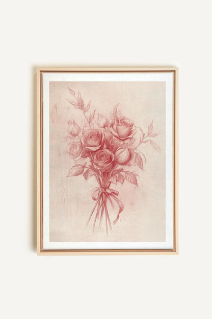 OLEKA CANVAS - ÉCLATS DE ROSES, Oeuvre sur toile étirée, encadré Naturel Clair