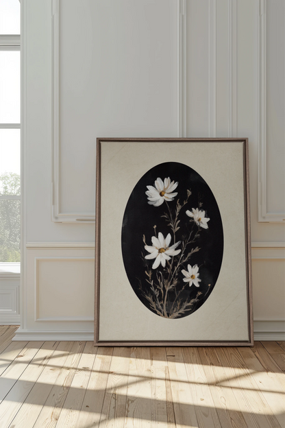 MINIMAL FLORA, Work on stretched canvas, framed Oak Brown