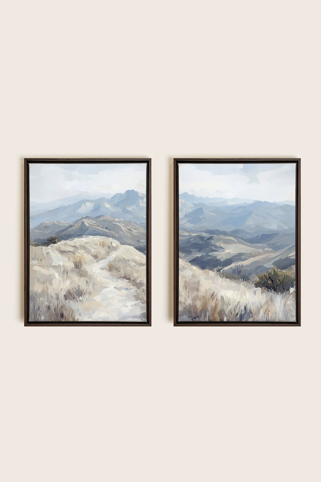 ECLIPSED VALLEYS DUO, 2 Works on stretched canvas, framed in Walnut Brown