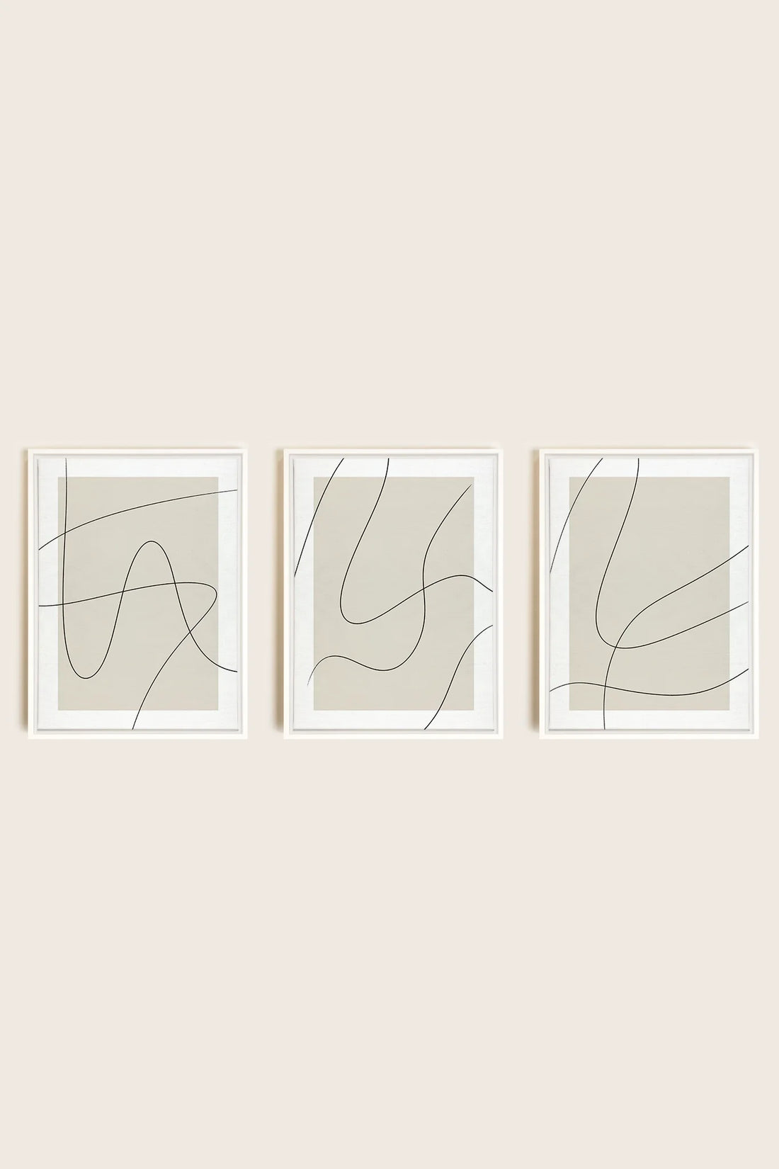 OLEKA CANVAS - ELEGANT CURVES TRIO, 3 Oeuvres sur toile étirée, encadré Blanc