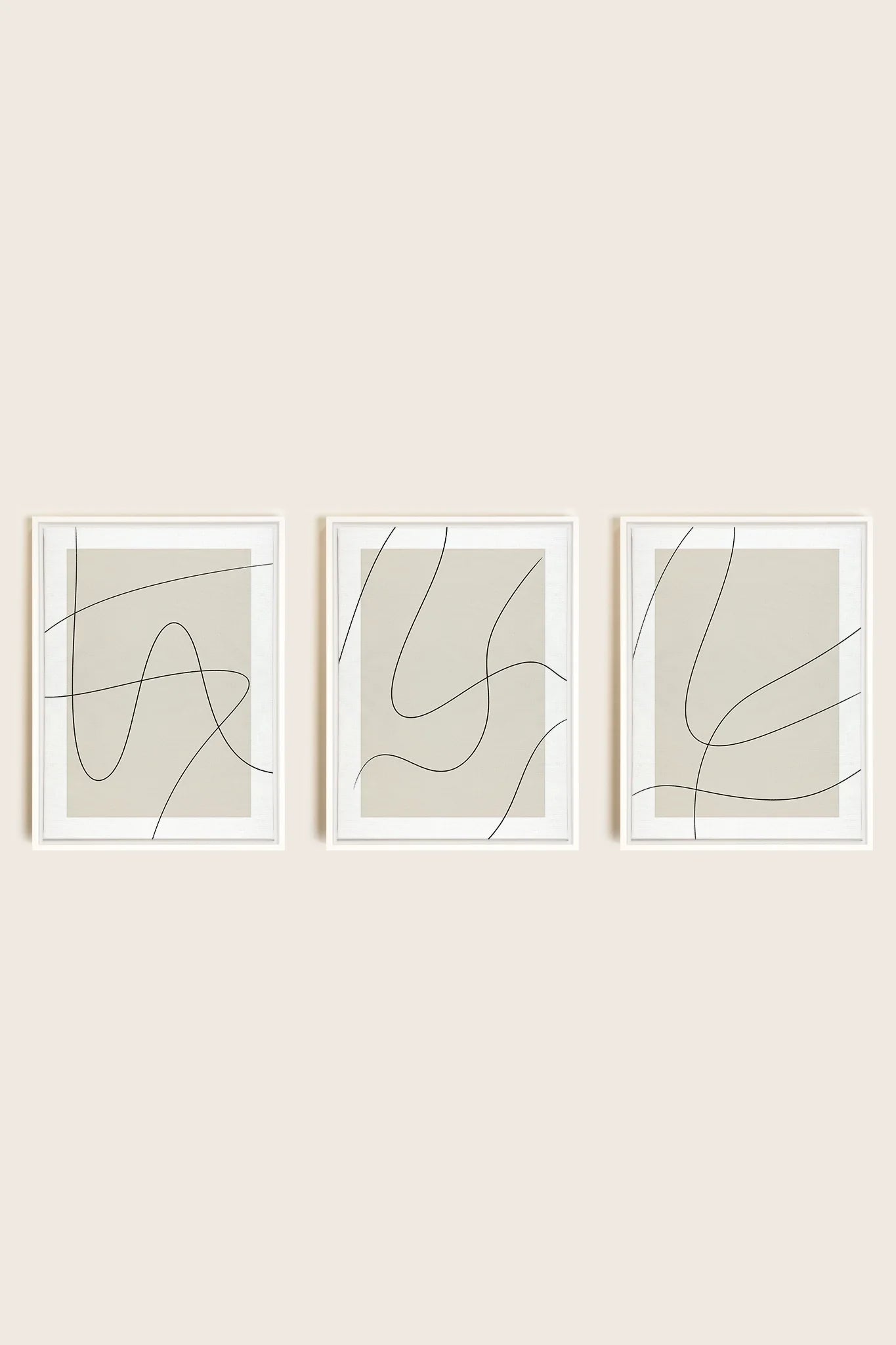 OLEKA CANVAS - ELEGANT CURVES TRIO, 3 Oeuvres sur toile étirée, encadré Blanc