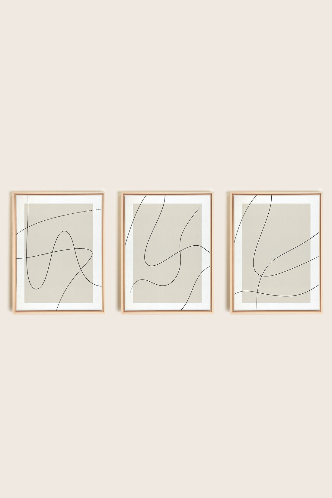 ELEGANT CURVES TRIO, 3 Oeuvres sur toile étirée, encadré Naturel Clair