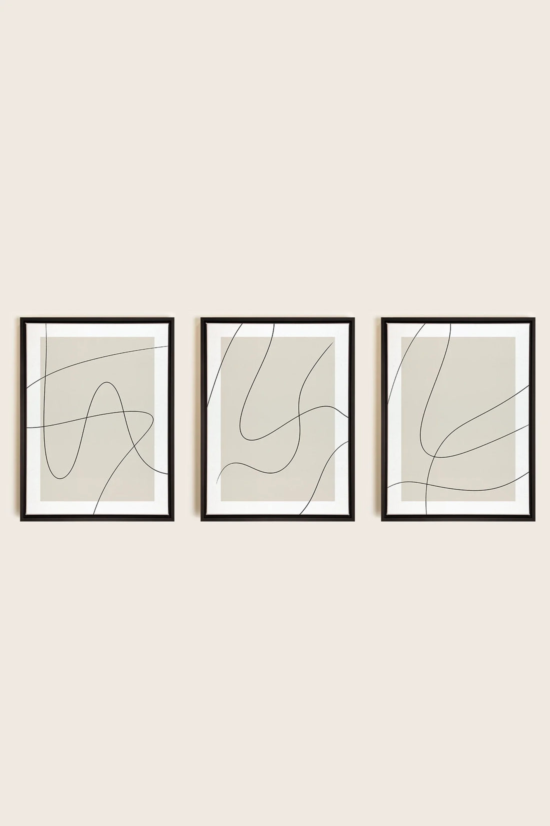 OLEKA CANVAS - ELEGANT CURVES TRIO, 3 Oeuvres sur toile étirée, encadré Noir