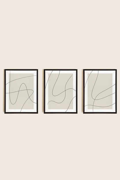 OLEKA CANVAS - ELEGANT CURVES TRIO, 3 Oeuvres sur toile étirée, encadré Noir