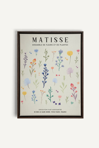 OLEKA CANVAS - ENSEMBLE DE FLEURS, Oeuvre sur toile étirée, encadré Brun Noyer